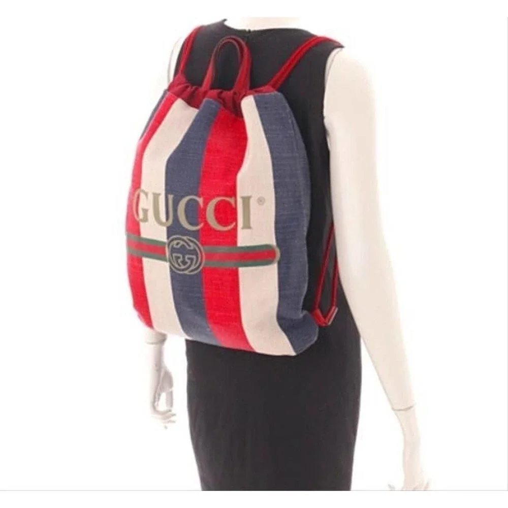 🆕GUCCI🌟NWT- Full Size Backpack | Leather + Striped Canvas Gucci Bag! DUSTBAG!